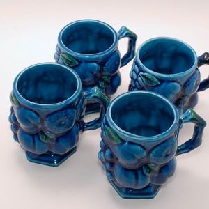 4 Vintage Inarco Mood Indigo Blue Ceramic Mugs